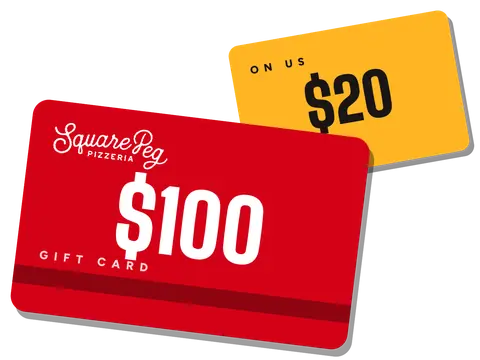 A $100 Square Peg gift card with a free $20 voucher behind it